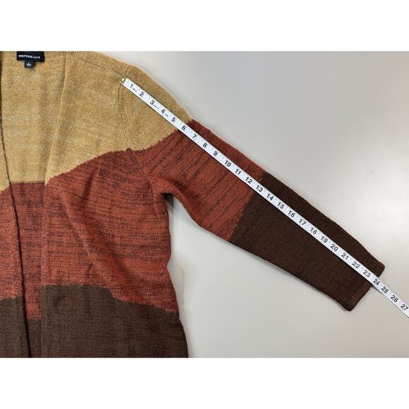 Fortune Ivy Womens Open Cardigan Size Large Artsy Boho Color Block Brown Sweater - Picture 8 of 11